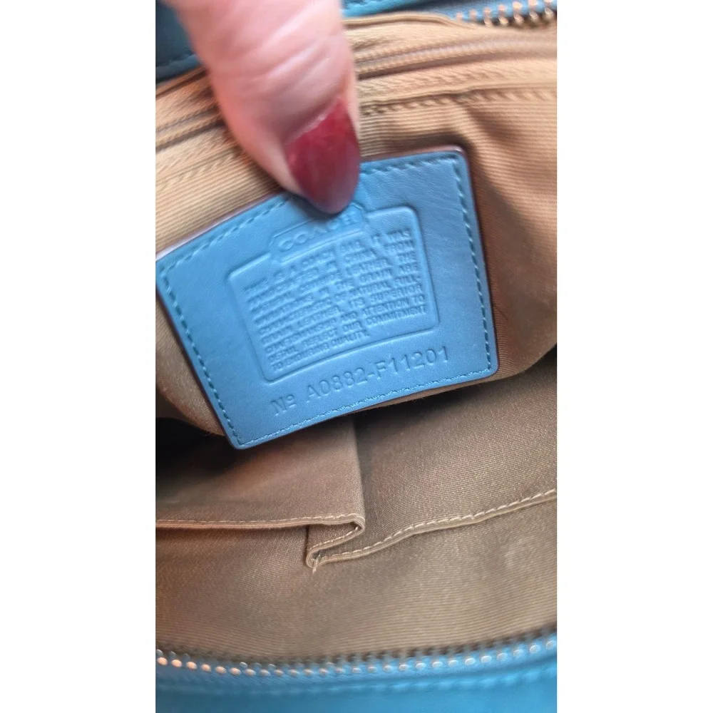 Coach Hampton Teal Blue Leather Tote Shoulder Bag Y2K F11201 10195 Vintage
